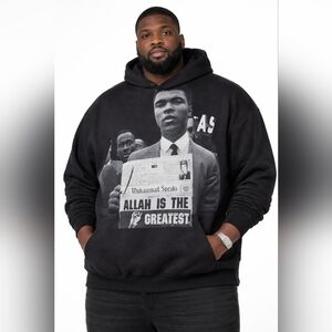 Black Graphic Hoodie with Muhammad Ali The Greatest Men's Big & Tall Size XXX